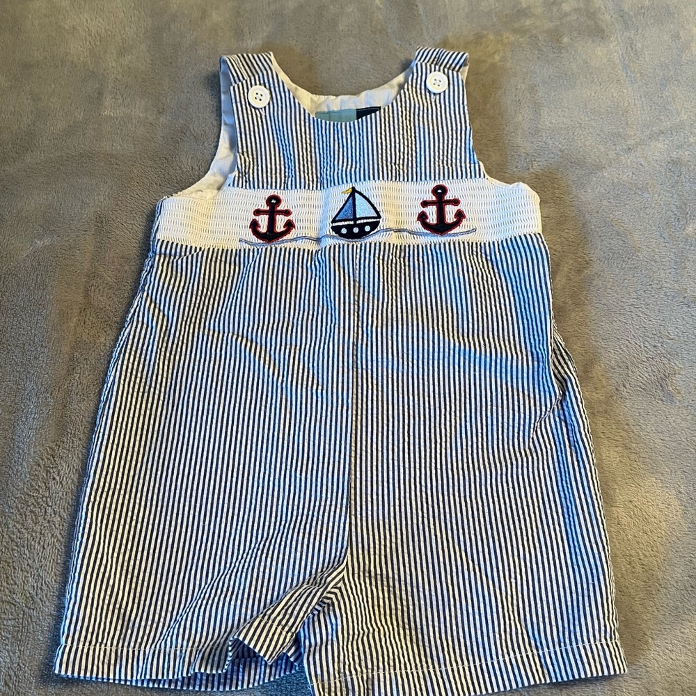Good Lad Boy Two Piece Shortall Size 18 mos great condition smocked sailboat